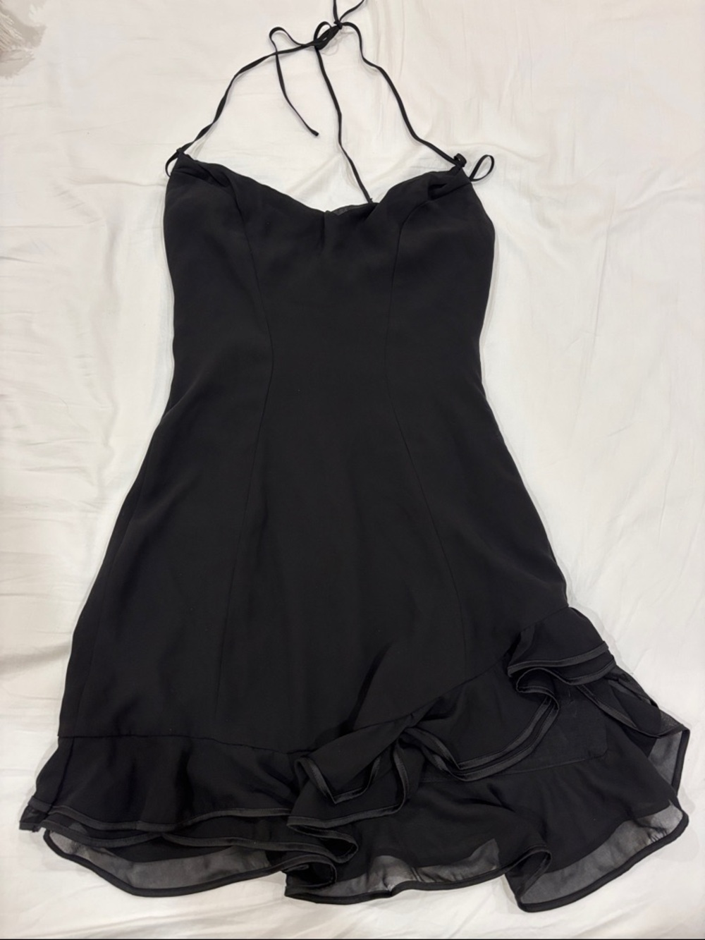 House of CB Black Halter Mini Dress with Ruffle Hem